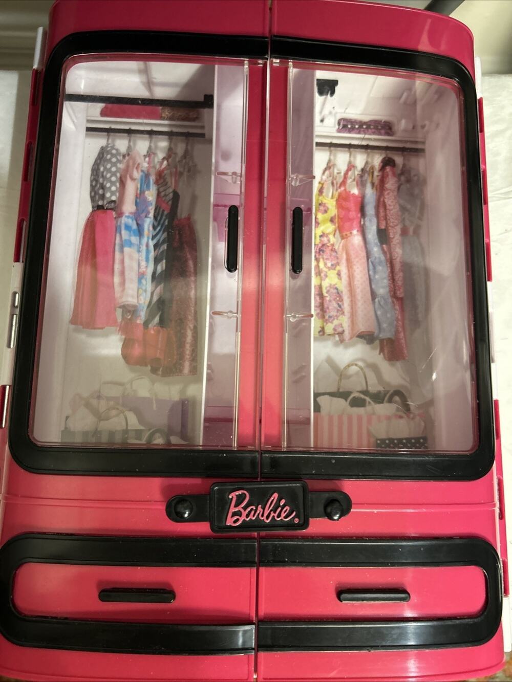 Barbie Doll Clothes Closet Wardrobe Storage Case 2015 Mattel DMT57 Pink & Black